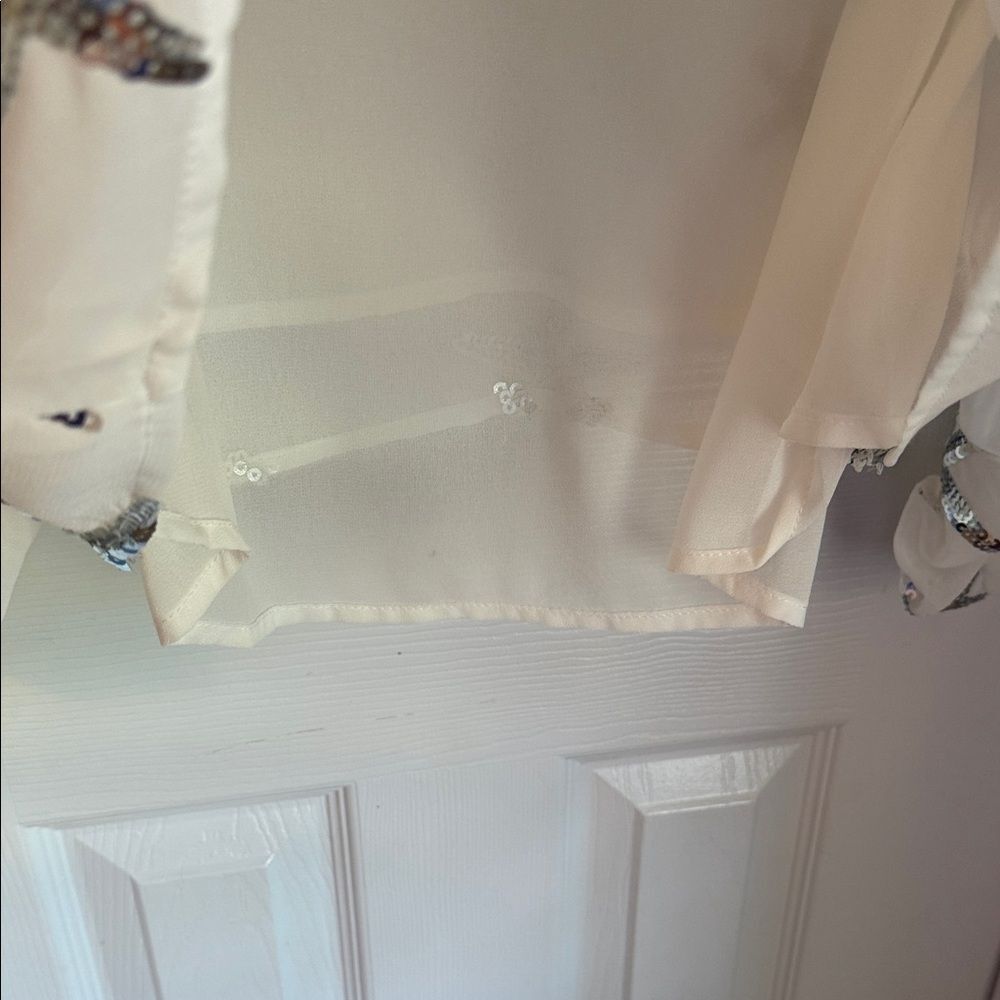 Anthropologie Cream Sequin Starfish Blouse sheer arms - Picture 5 of 5